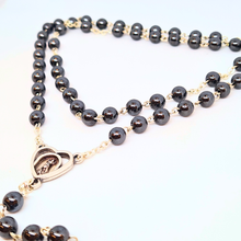 Cargar imagen en el visor de la galería, Genuine Hematite Stone Rosary with Heart Centerpiece
