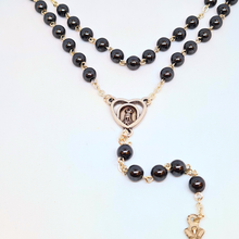 Cargar imagen en el visor de la galería, Genuine Hematite Stone Rosary with Heart Centerpiece