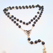 Cargar imagen en el visor de la galería, Genuine Hematite Stone Rosary with Heart Centerpiece