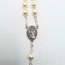 Cargar imagen en el visor de la galería, Pearl Rosary with Apparitions of Our Lady of Fatima Medals and Terra of Fatima