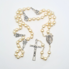 Cargar imagen en el visor de la galería, Pearl Rosary with Apparitions of Our Lady of Fatima Medals and Terra of Fatima