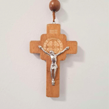 Load image into Gallery viewer, Saint Benedict Wood Wall Rosary