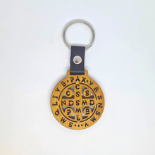 Cargar imagen en el visor de la galería, Saint Benedict Wooden Keychain