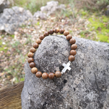 Cargar imagen en el visor de la galería, Teak wood Bracelet with Metal Cross