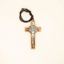 Cargar imagen en el visor de la galería, Saint Benedict Wood Cross Necklace