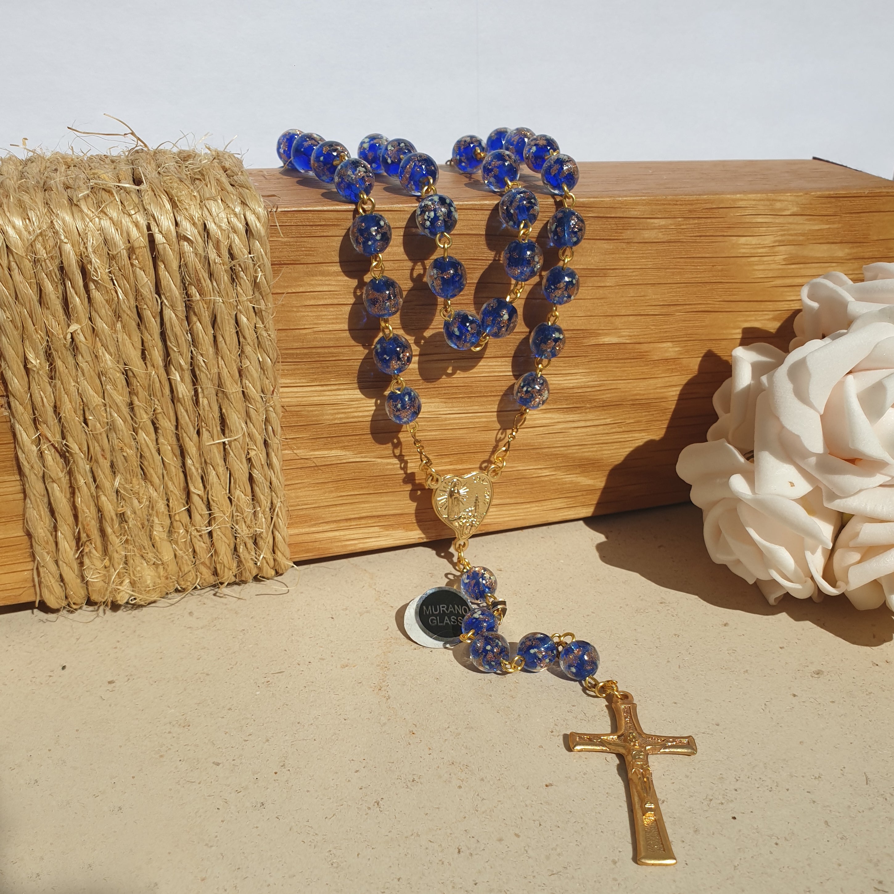 Apparitions Centennial Blue & Gold Murano Rosary