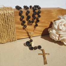 Load image into Gallery viewer, Apparitions Centennial Black &amp; Gold Murano Rosary
