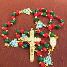Load image into Gallery viewer, Christmas Rosary - Christmas Tree - Golden Cross

