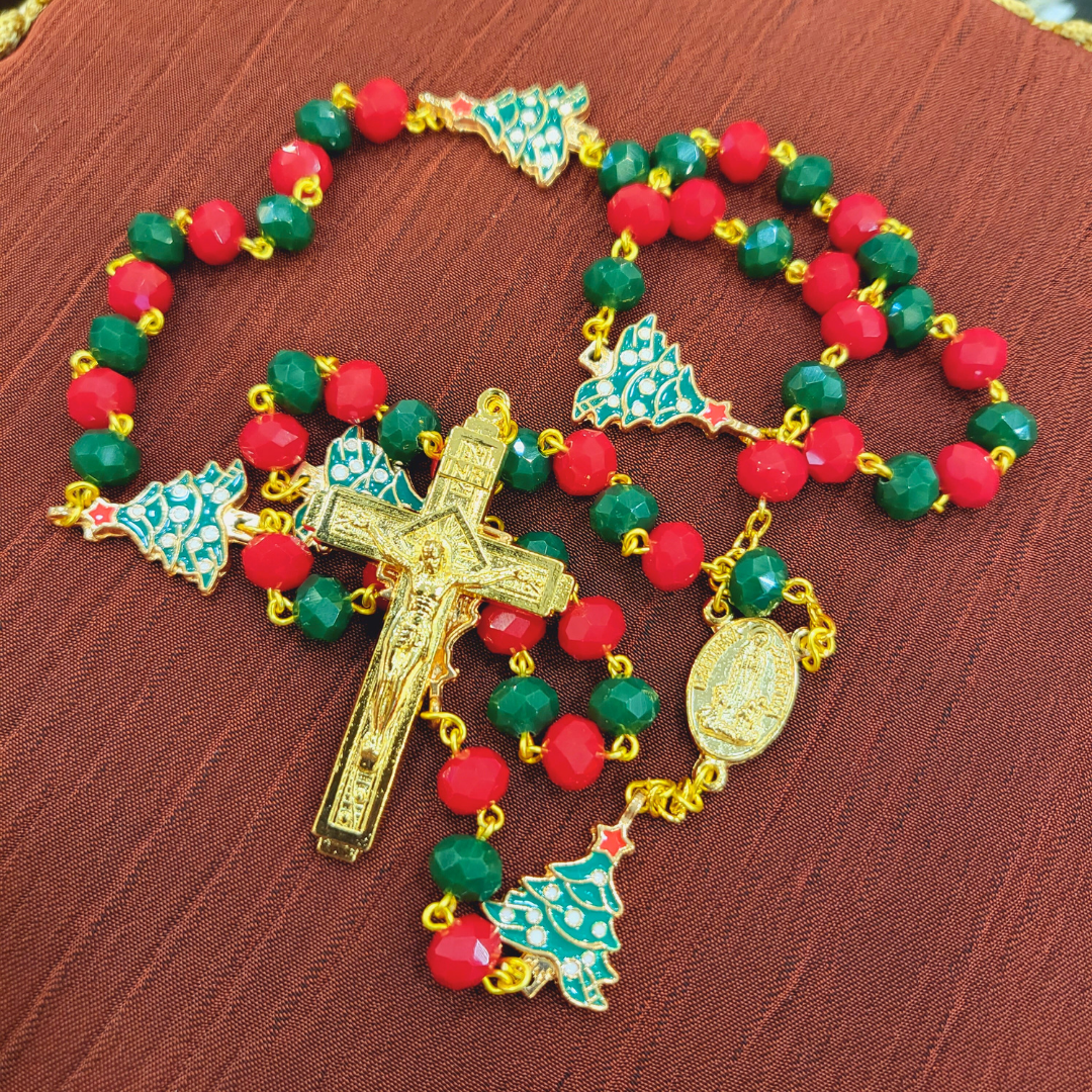 Christmas Rosary - Christmas Tree - Golden Cross