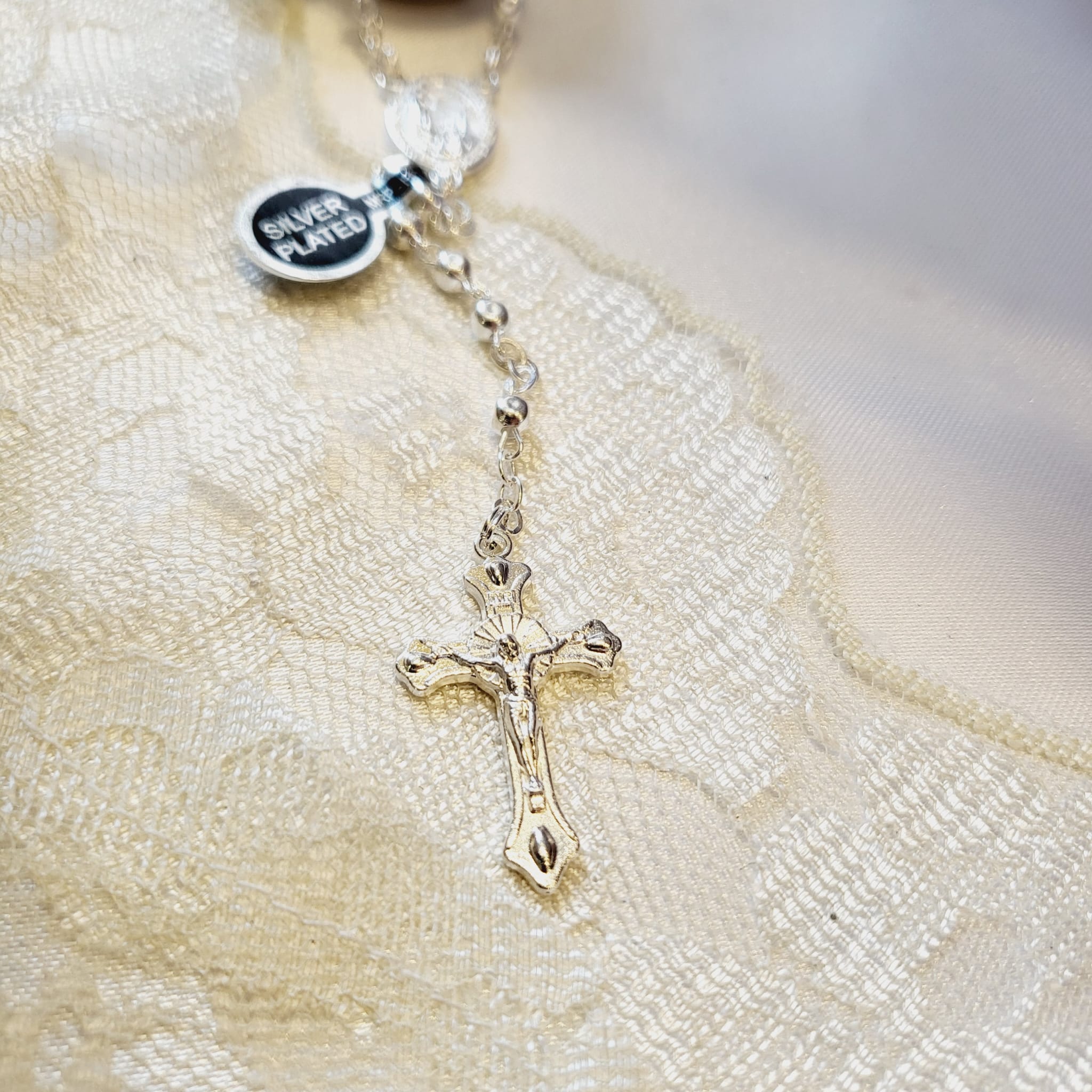 Communion Pocket Rosary [Silver Plated]