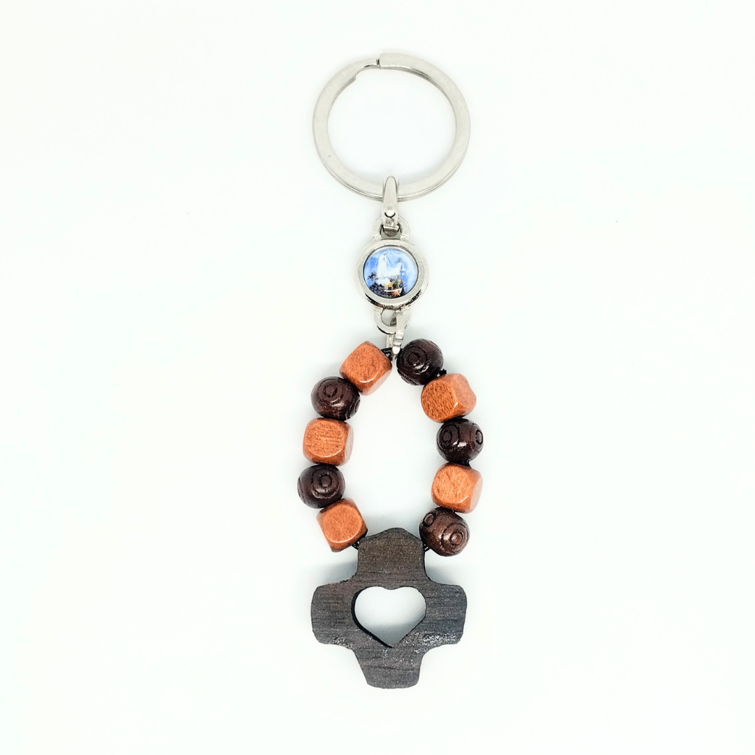 Decade Rosary Wood Keychain