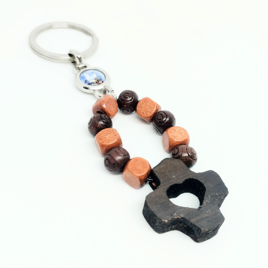 Decade Rosary Wood Keychain