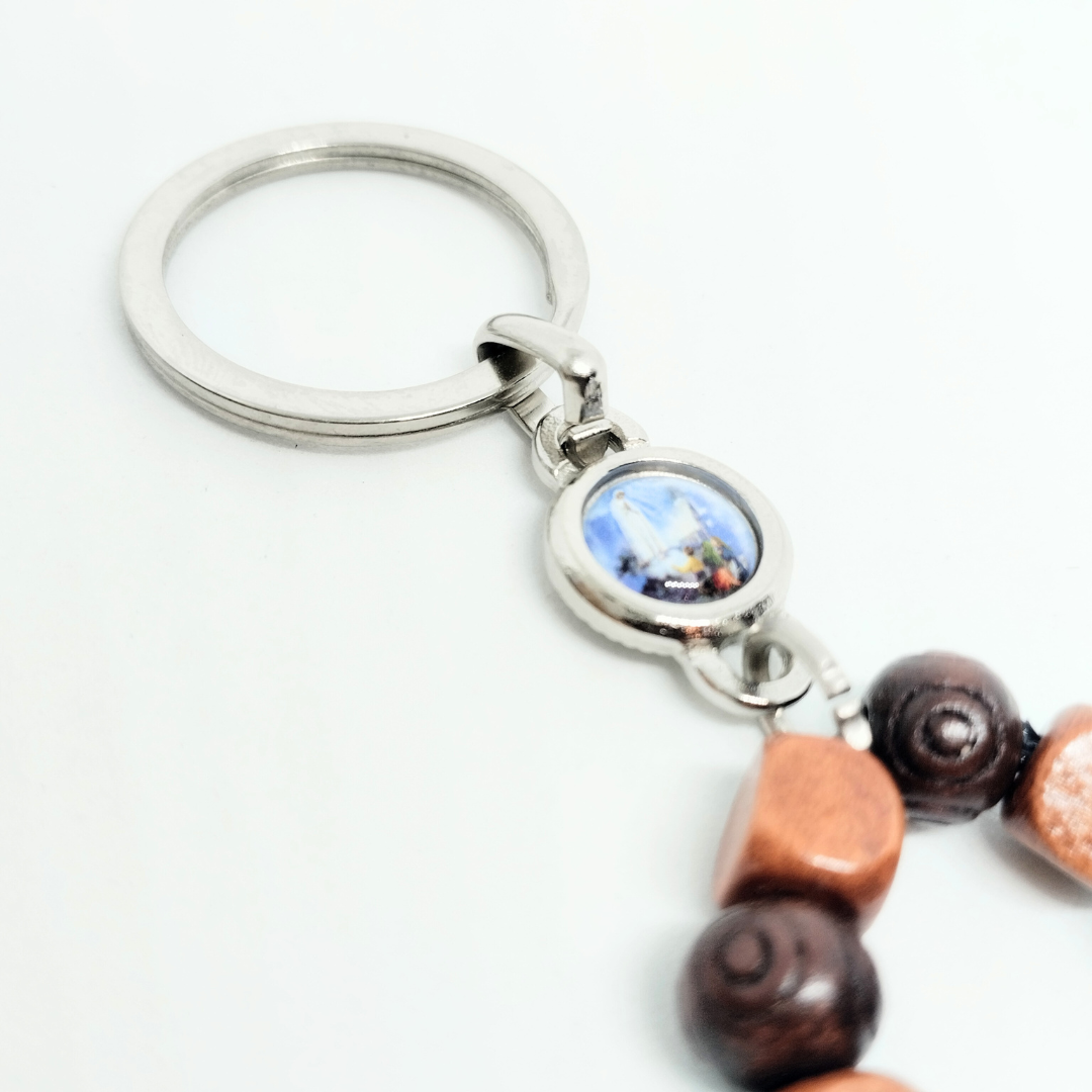 Decade Rosary Wood Keychain