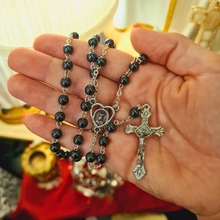 Load image into Gallery viewer, Genuine Hematite Stone Rosary with Heart Centerpiece
