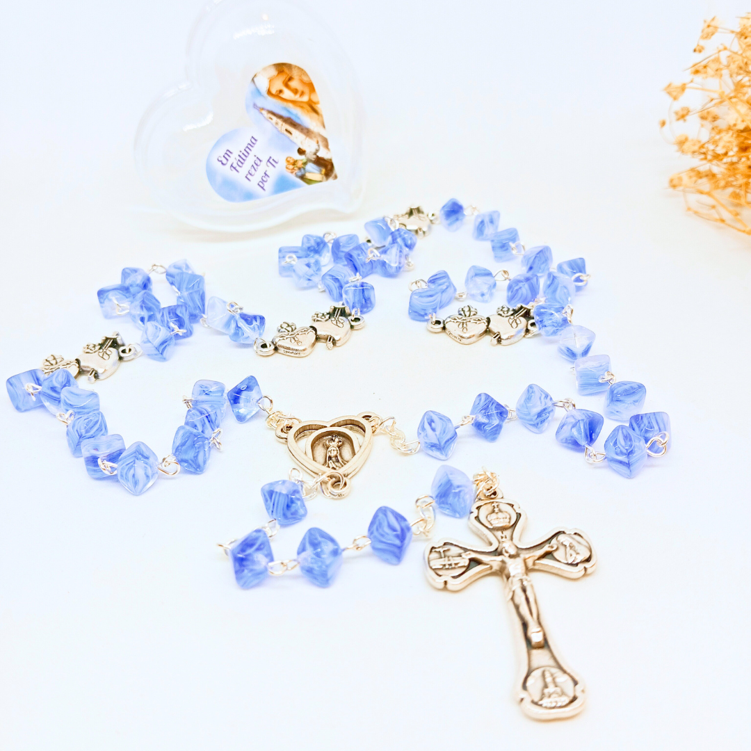 Heart of Jesus and Mary Rosary [Blue]