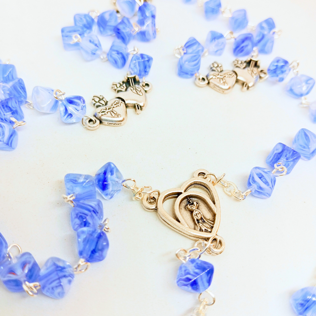 Heart of Jesus and Mary Rosary [Blue]