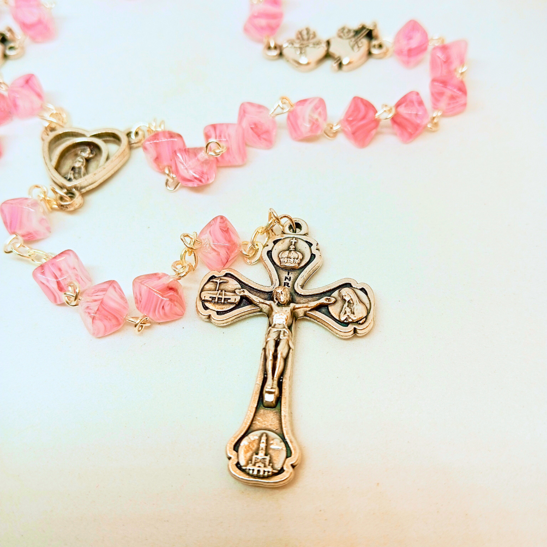 Heart of Jesus and Mary Rosary [Pink]