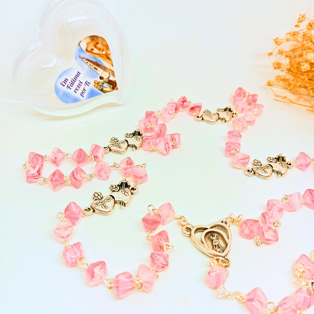 Heart of Jesus and Mary Rosary [Pink]