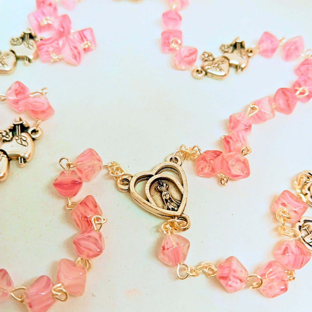 Heart of Jesus and Mary Rosary [Pink]