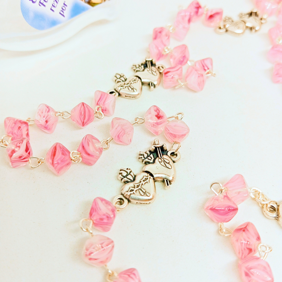 Heart of Jesus and Mary Rosary [Pink]