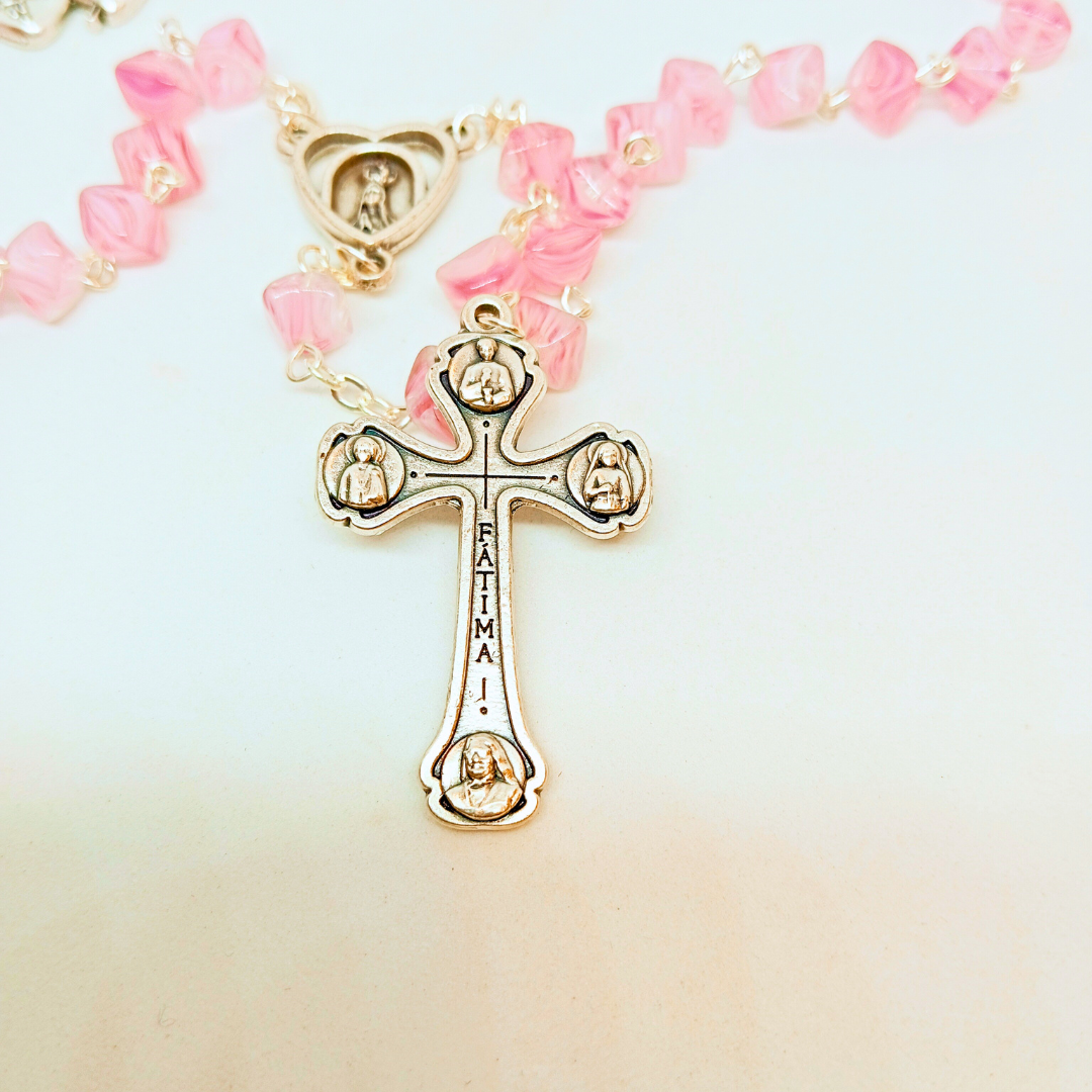 Heart of Jesus and Mary Rosary [Pink]