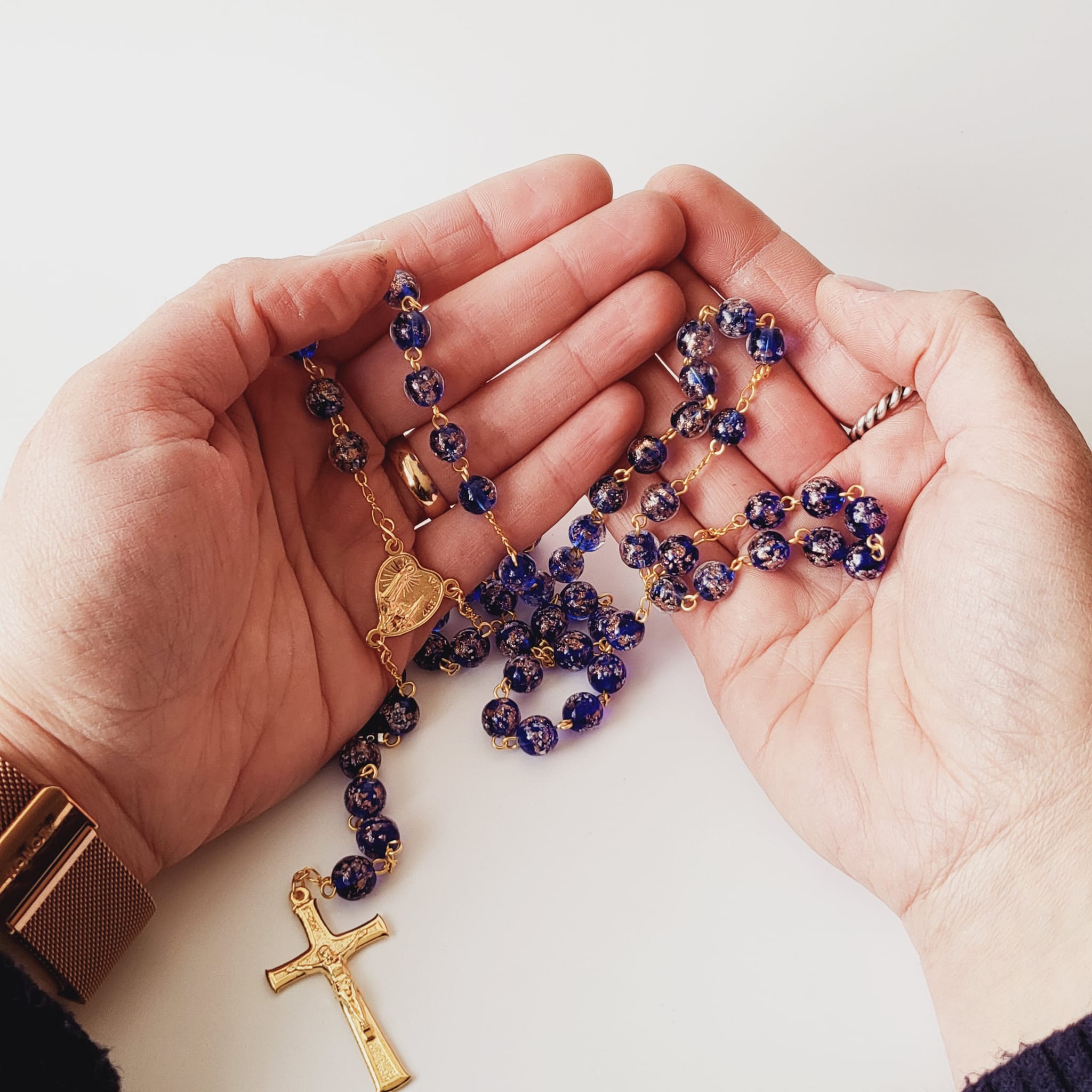 Apparitions Centennial Blue & Gold Murano Rosary