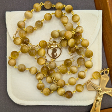 Cargar imagen en el visor de la galería, Natural Golden Tiger Eye Stone Rosary with Traditional Gold-Toned Crucifix
