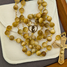 Cargar imagen en el visor de la galería, Natural Golden Tiger Eye Stone Rosary with Traditional Gold-Toned Crucifix
