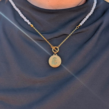 Load image into Gallery viewer, Natural Stone Chain Necklace with Fatima Medal
