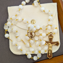Cargar imagen en el visor de la galería, Natural White Selenite Stone Rosary with Gold-Toned Crucifix
