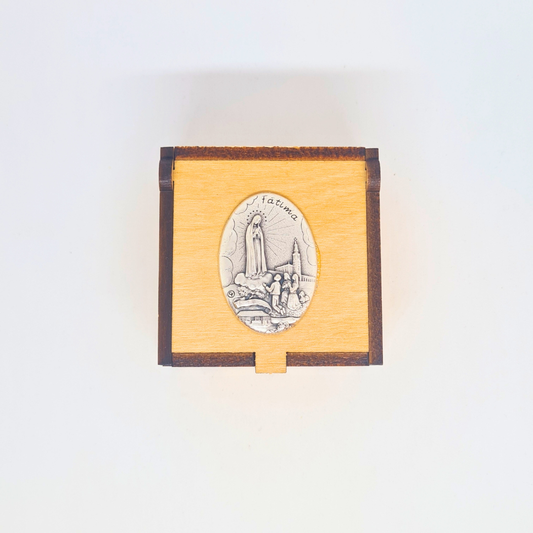 Olive Wood Rosary in Fatima Apparitions Wooden Keepsake Box