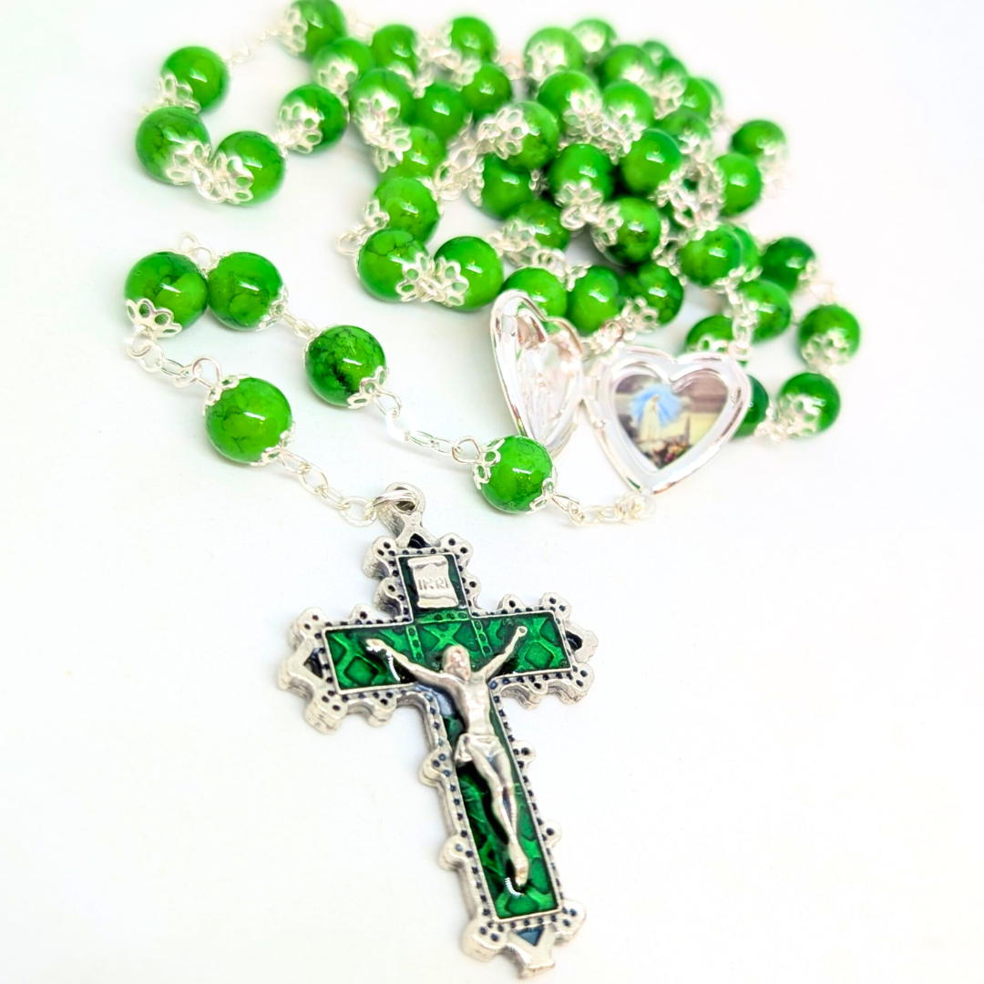 Our Lady Heart Green Rosary