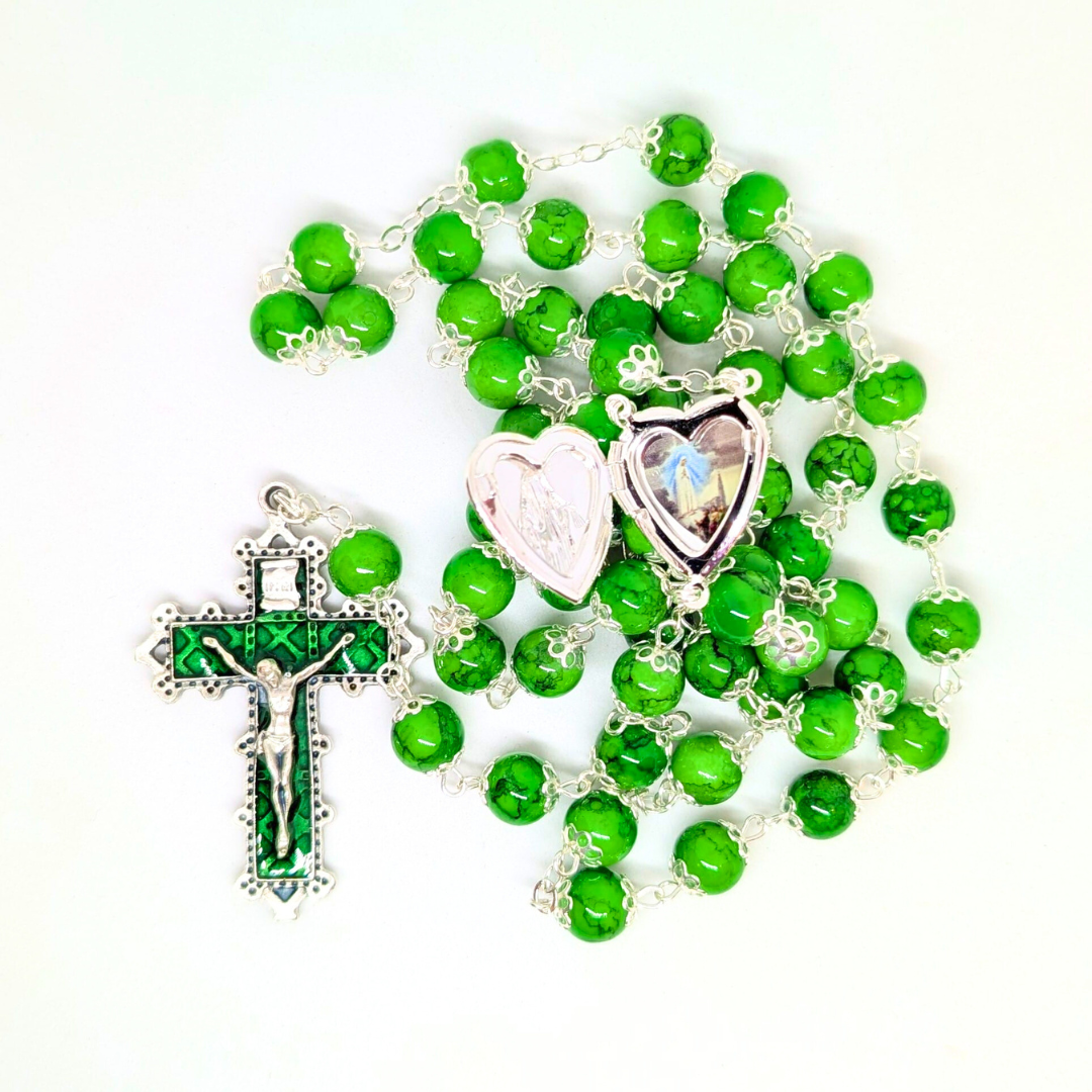 Our Lady Heart Green Rosary