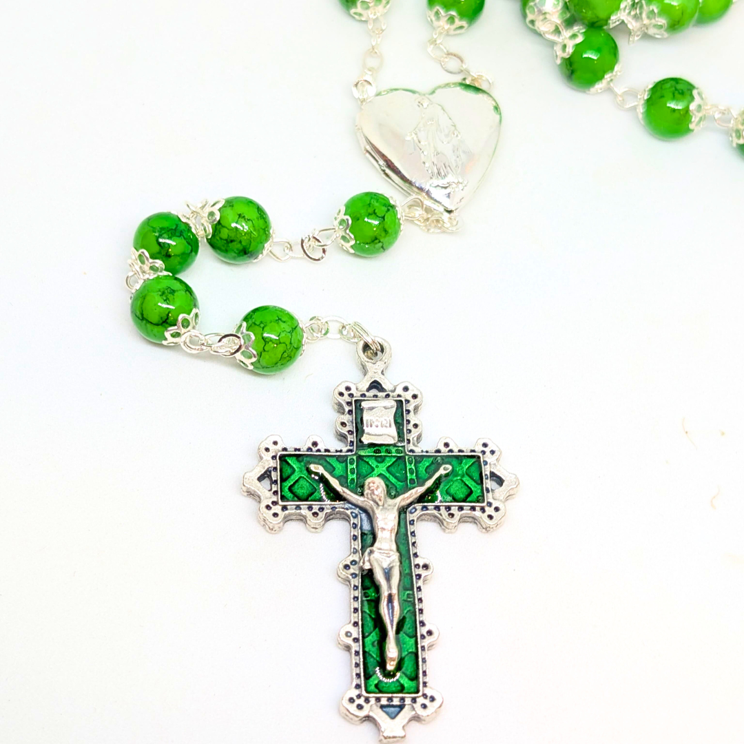 Our Lady Heart Green Rosary