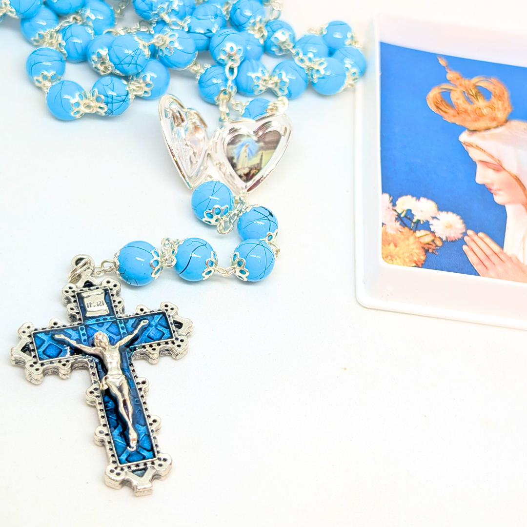 Our Lady Heart Light Blue Rosary