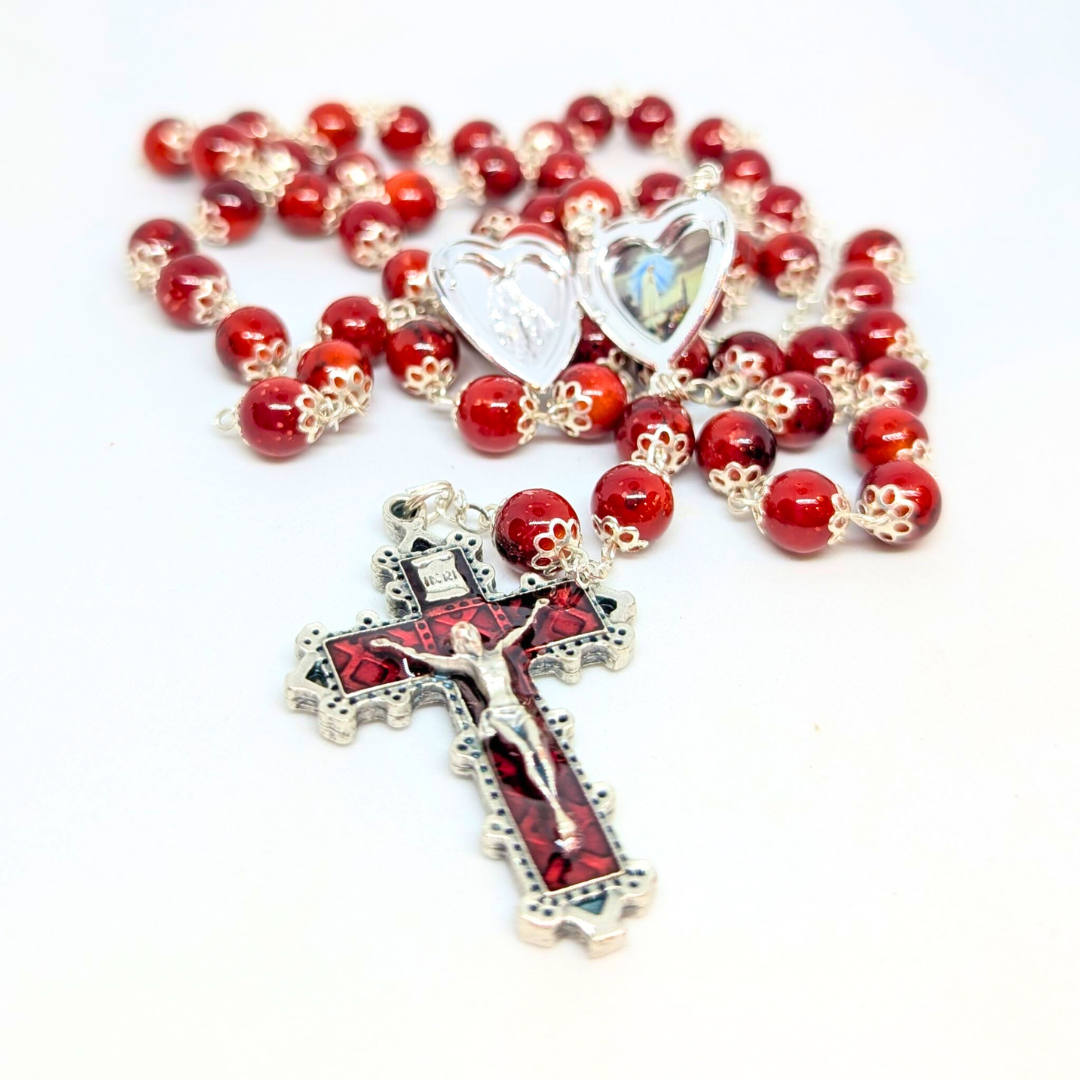 Our Lady Heart Red Rosary