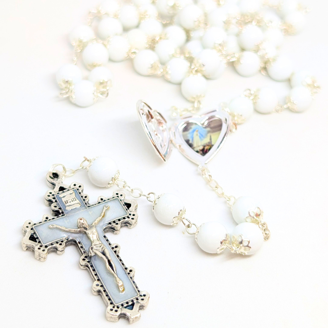 Our Lady Heart White Rosary