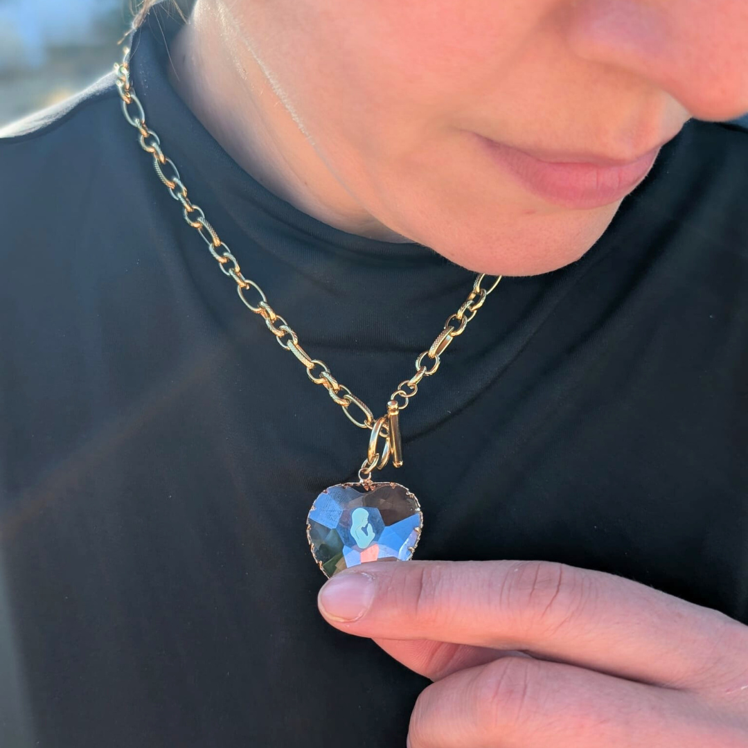 Our Lady of Fatima Heart Medalion Necklace [Stainless Steel]