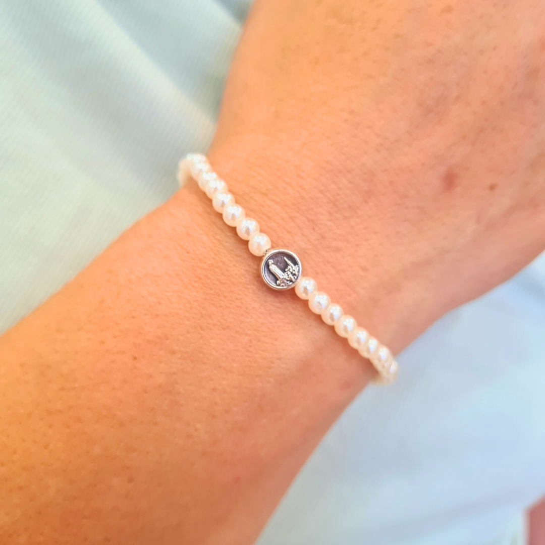 Pulsera de Perlas de Nuestra Señora de Fátima con Medalla