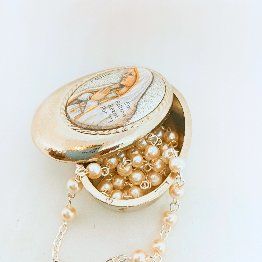 Our Lady of Fatima Pocket Rosary with Colored Metal Box