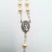 Cargar imagen en el visor de la galería, Pearl Rosary with Apparitions of Our Lady of Fatima Medals and Terra of Fatima
