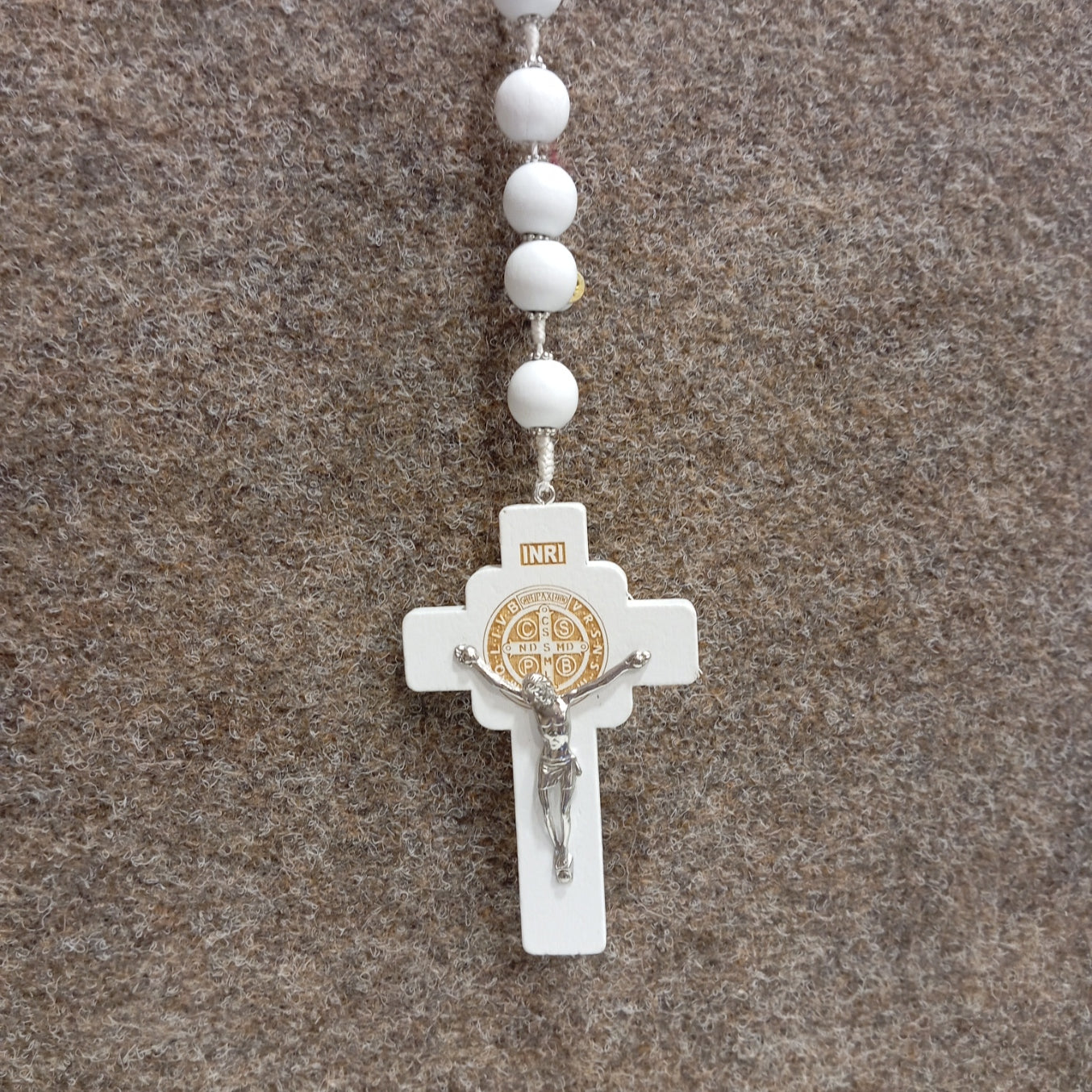 Saint Benedict Wood Wall Rosary [White]