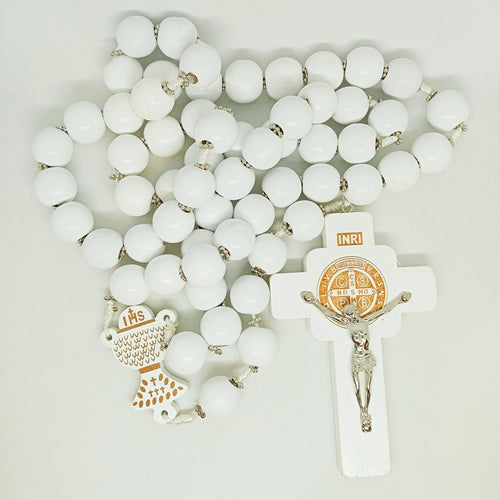 Saint Benedict Wood Wall Rosary [White]