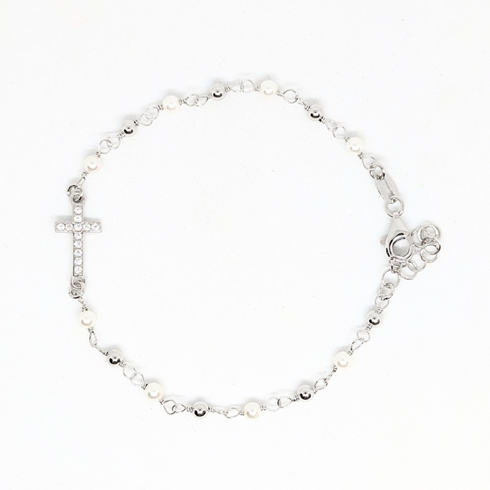 Silver Cross Bracelet with Zirconia [925 Silver]