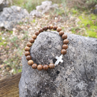 Teak wood Bracelet with Metal Cross