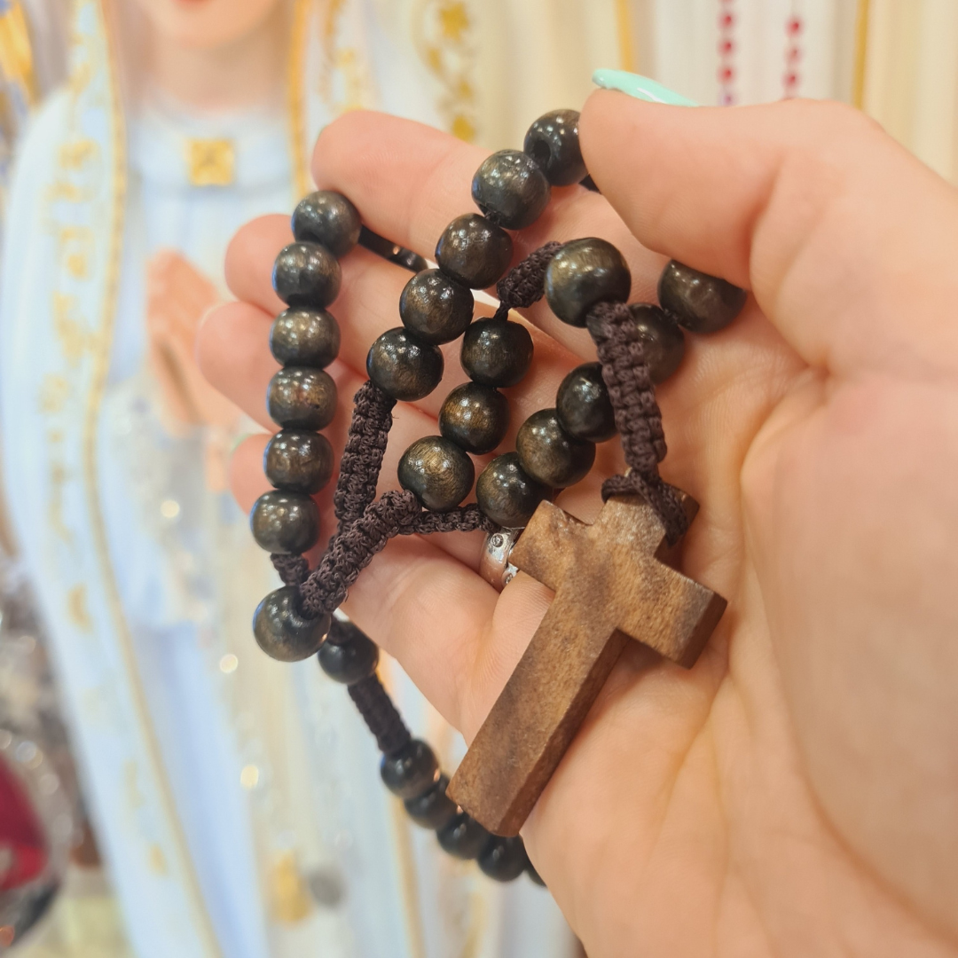 Traditional Black Wood Bead Rosary on Cord