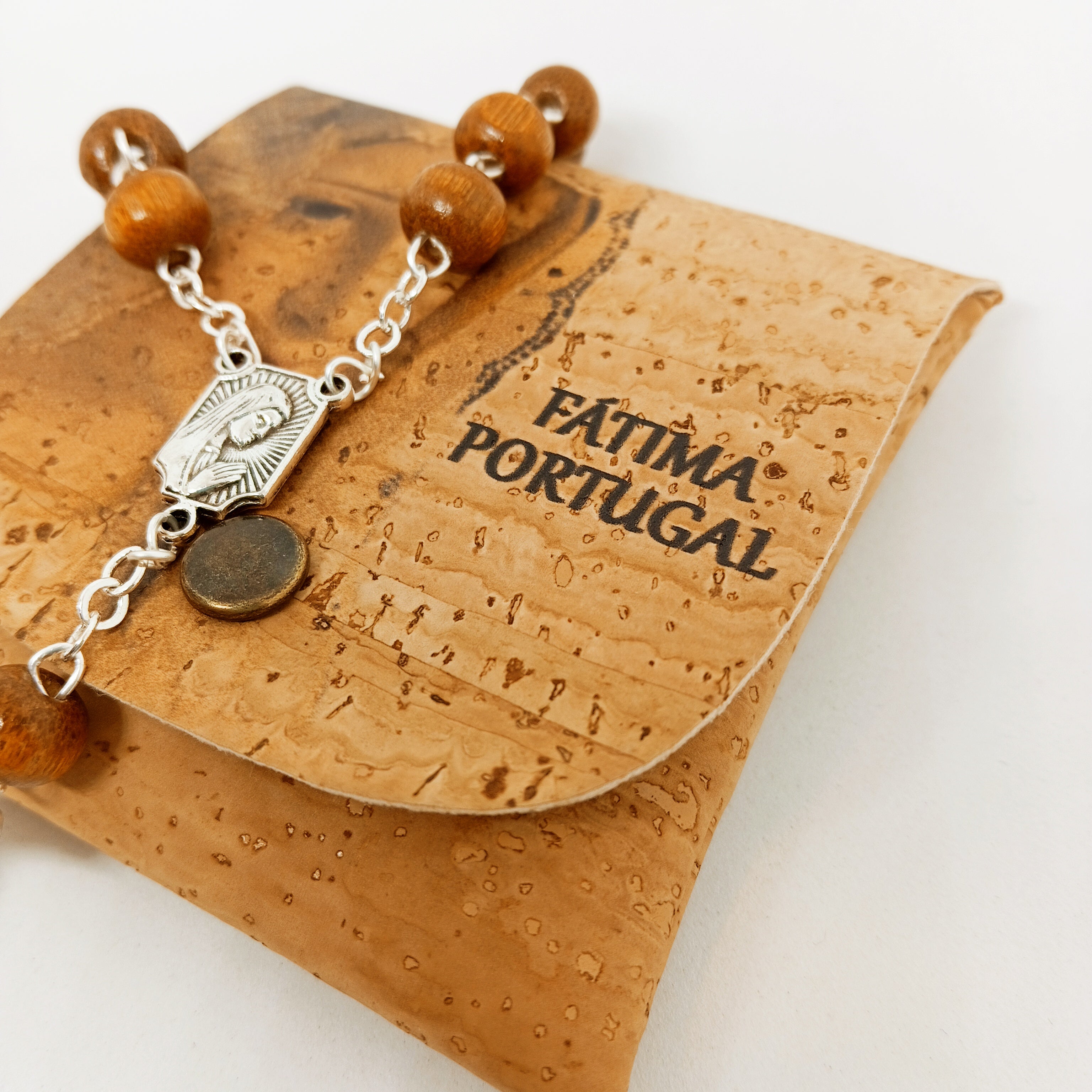 Wood Decade Rosary with Cork Pouch