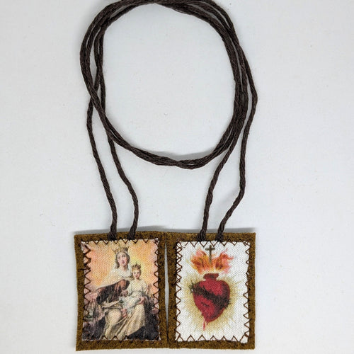 Our Lady of Mount Carmel Scapular & Sacred Heart of Jesus and Mary - 100% Portuguese Wool