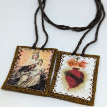 Load image into Gallery viewer, Our Lady of Mount Carmel Scapular &amp; Sacred Heart of Jesus and Mary - 100% Portuguese Wool
