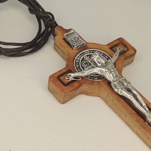 Saint Benedict Wood Cross Necklace